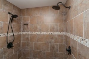 Walk-in two person tile shower
