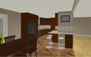 cad rendinging of new kitchen with breakfast bar
