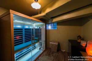 basement sauna with resistant vinyl tile
