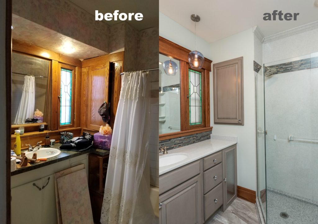 Before and after of remodeled bathroom update