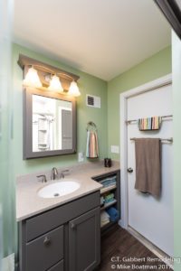 bathroom remodel with vanity top and onyx shower and countertop