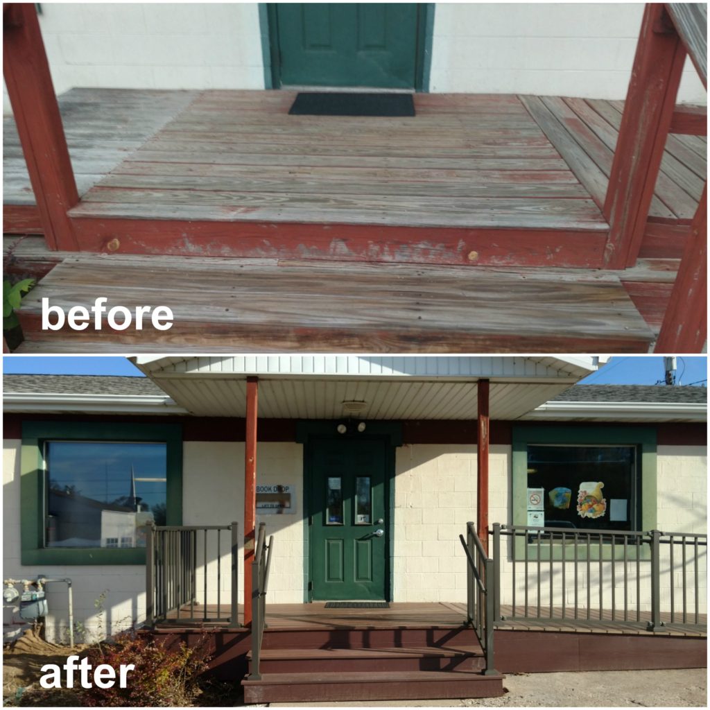 before and after photos of library entrance