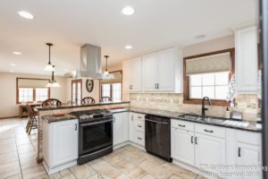 oatmeal glaze cabinets in remodeled kitchen