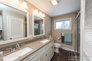 onyx vanity with silver sink detail in upgraded bathroom