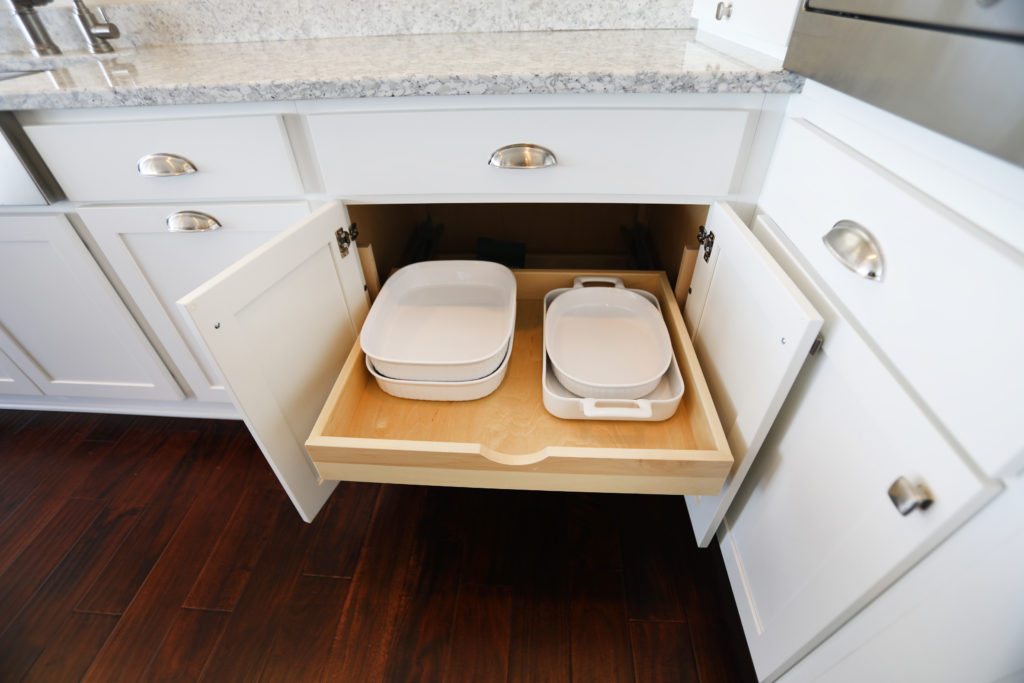 pull out tray with dishes