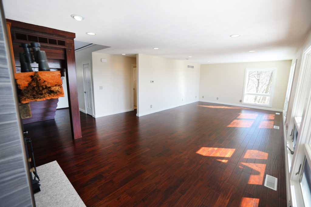 wood floors in new living room after remodel