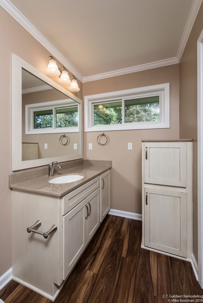 Pendleton cabinets in creme colored bathroom
