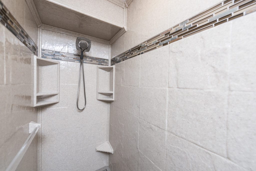 onyx shower in basement bathroom remdoel