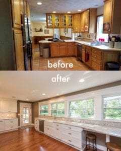 Before and After of white light kitchen remodel